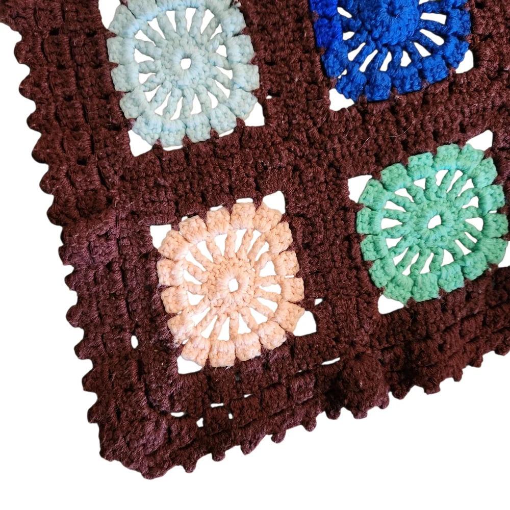 Granny Square Afghan Homemade Crochet Blanket Roseanne Style 36